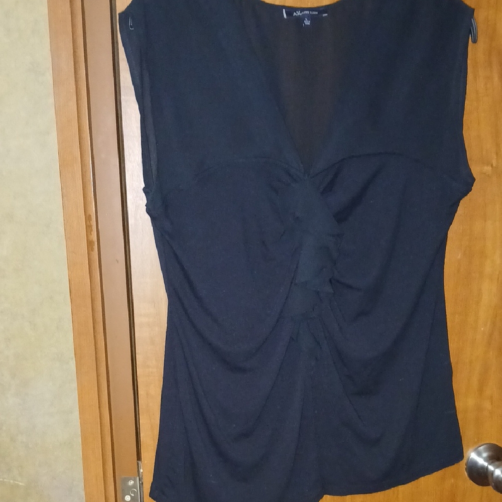 Anne Klein Black Sleeveless Ruched Blouse